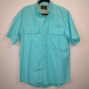 Bass Explorer Mint Green Men's Size Medium Short Sleeve Wind Flap Fishing Shirt